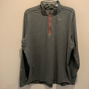 Nike Running Dri-Fit quarter zip pullover. Gray. Orange zip/Silver reflect/XL. 